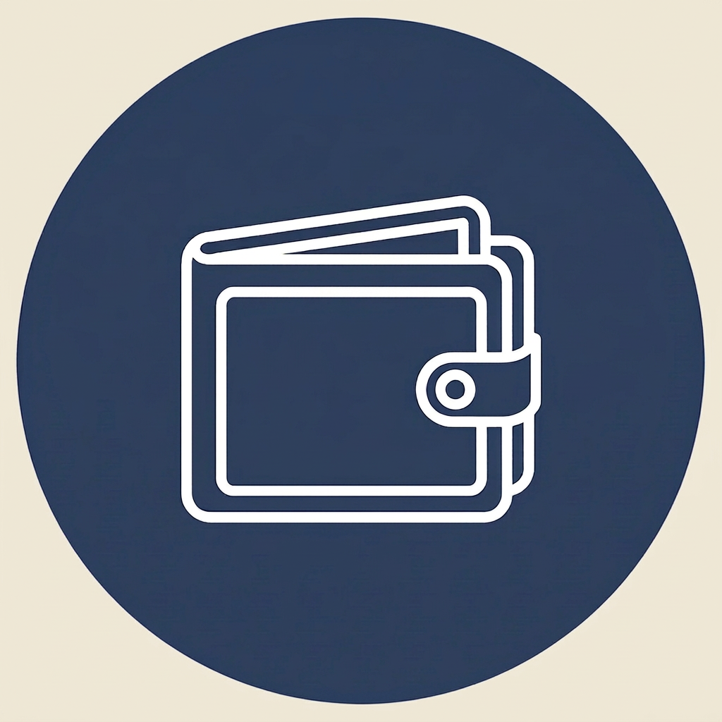 White shield outline inside a navy blue circle